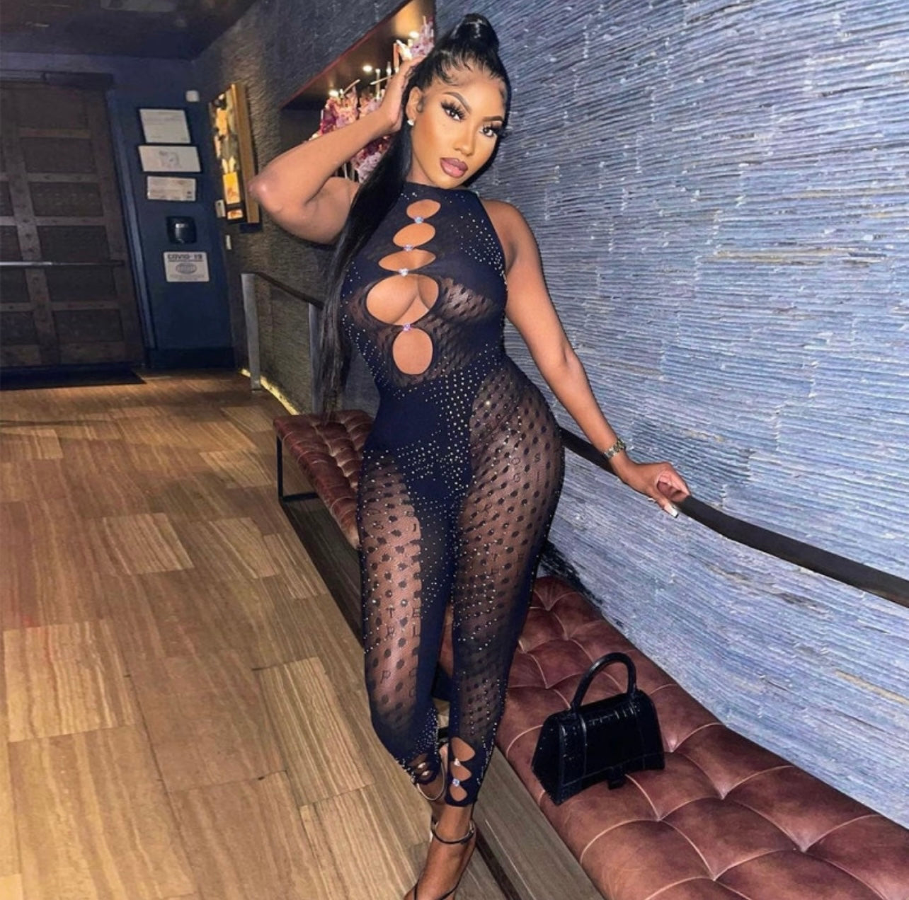 Kerry Rhinestone Mesh Jumpsuit