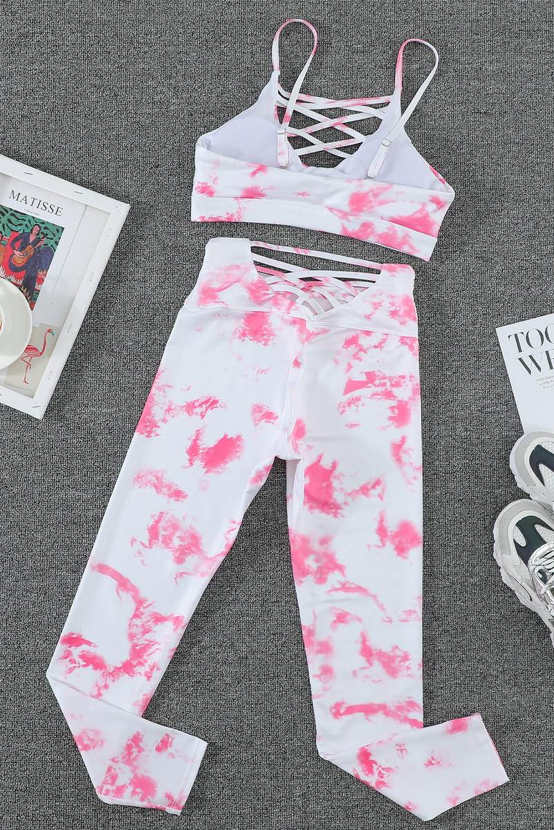Tie-Dye Crisscross Sport Bra And Leggings Set