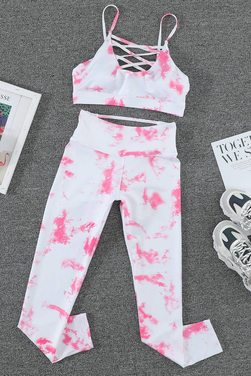 Tie-Dye Crisscross Sport Bra And Leggings Set
