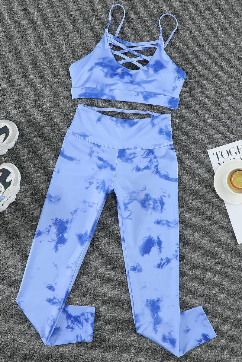 Tie-Dye Crisscross Sport Bra And Leggings Set