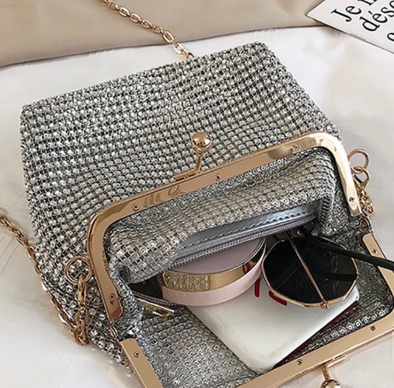 Silver or Black Sequin Evening Purse