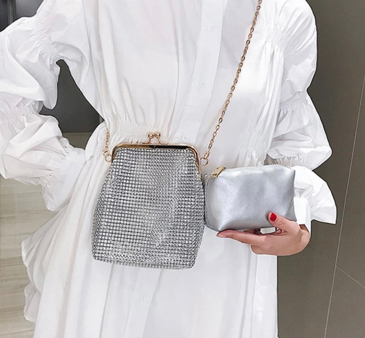 Silver or Black Sequin Evening Purse