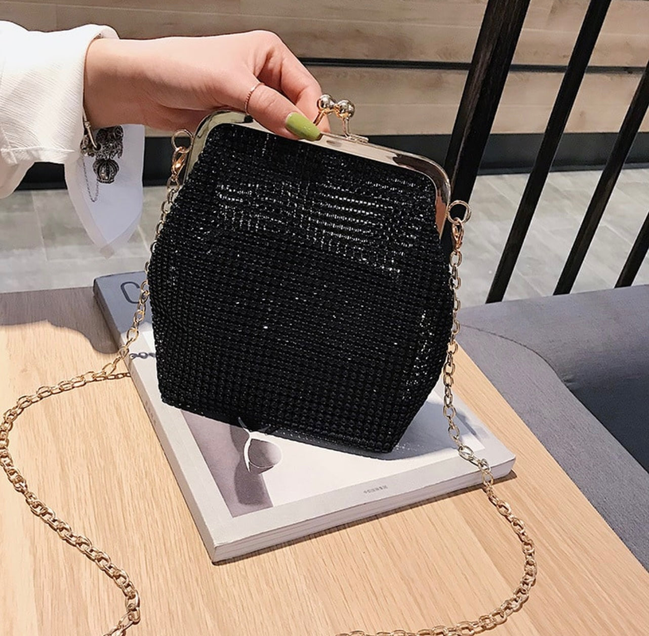 Silver or Black Sequin Evening Purse