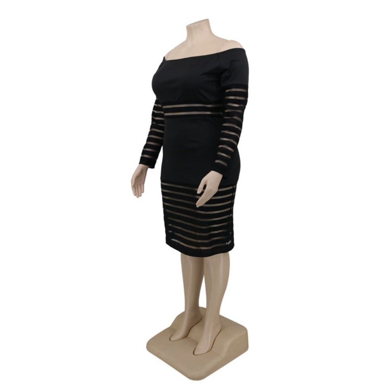 black sheer off the shoulder bodycon midi dress