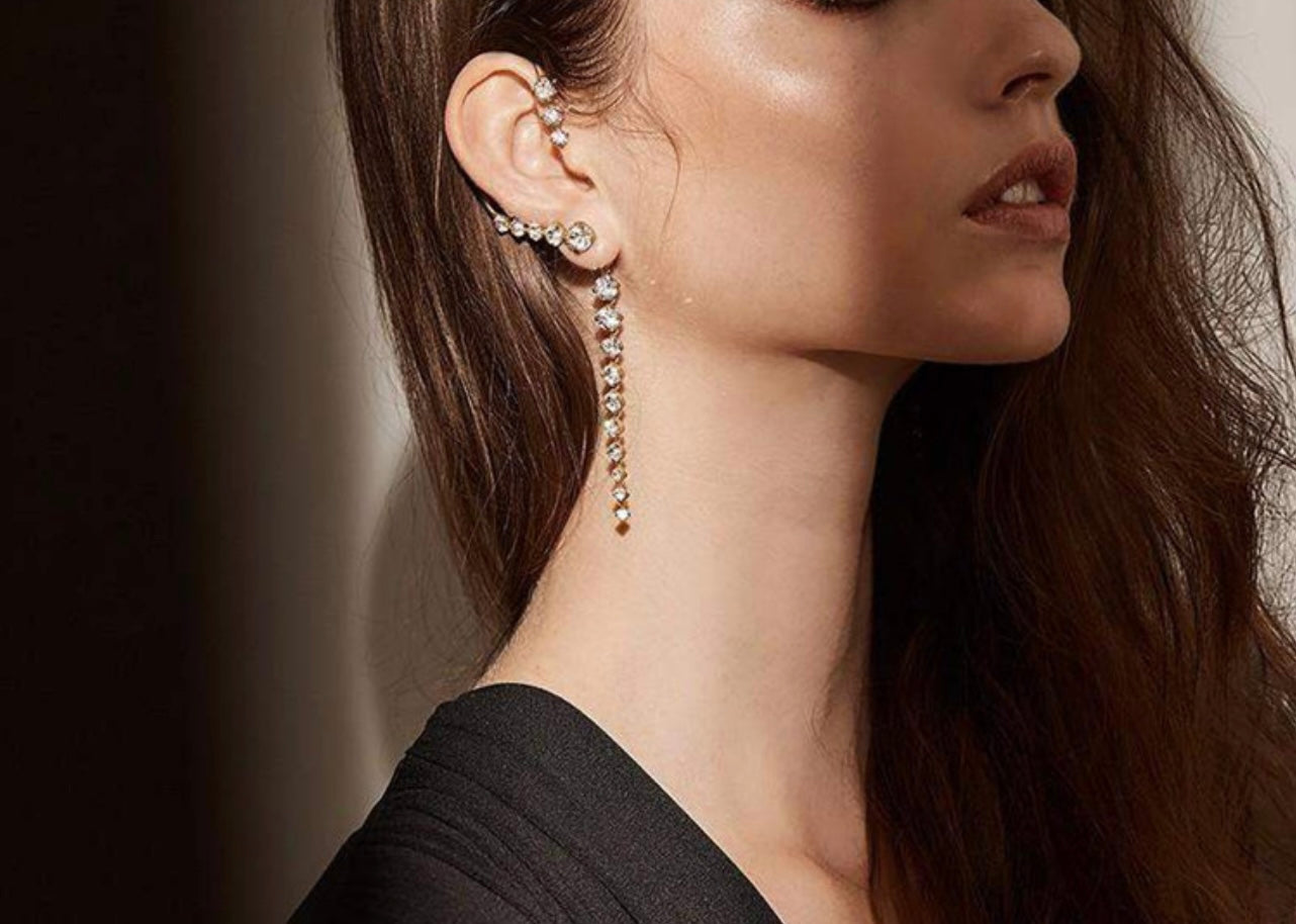 Rhinestone Curved Earring