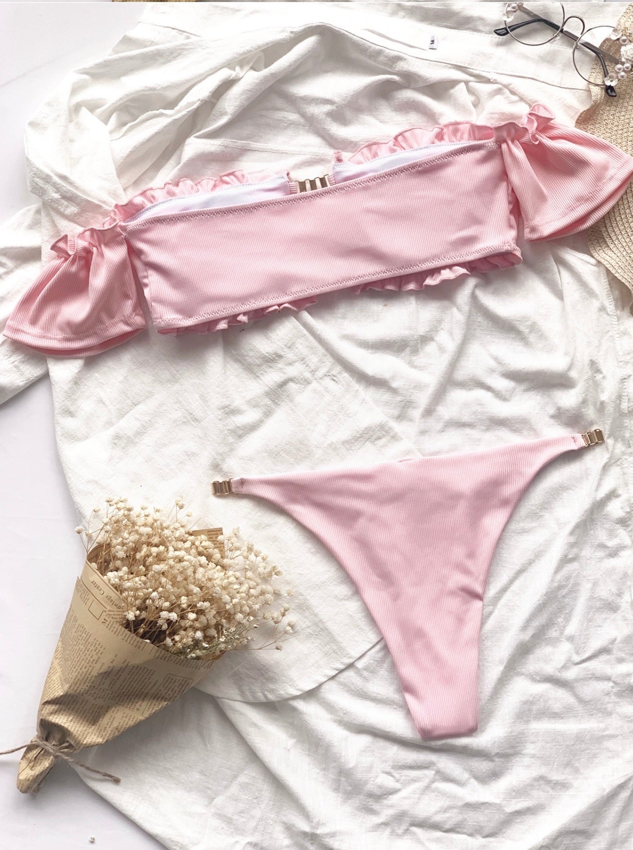 Pink Chain Off the Shoulder Bikini