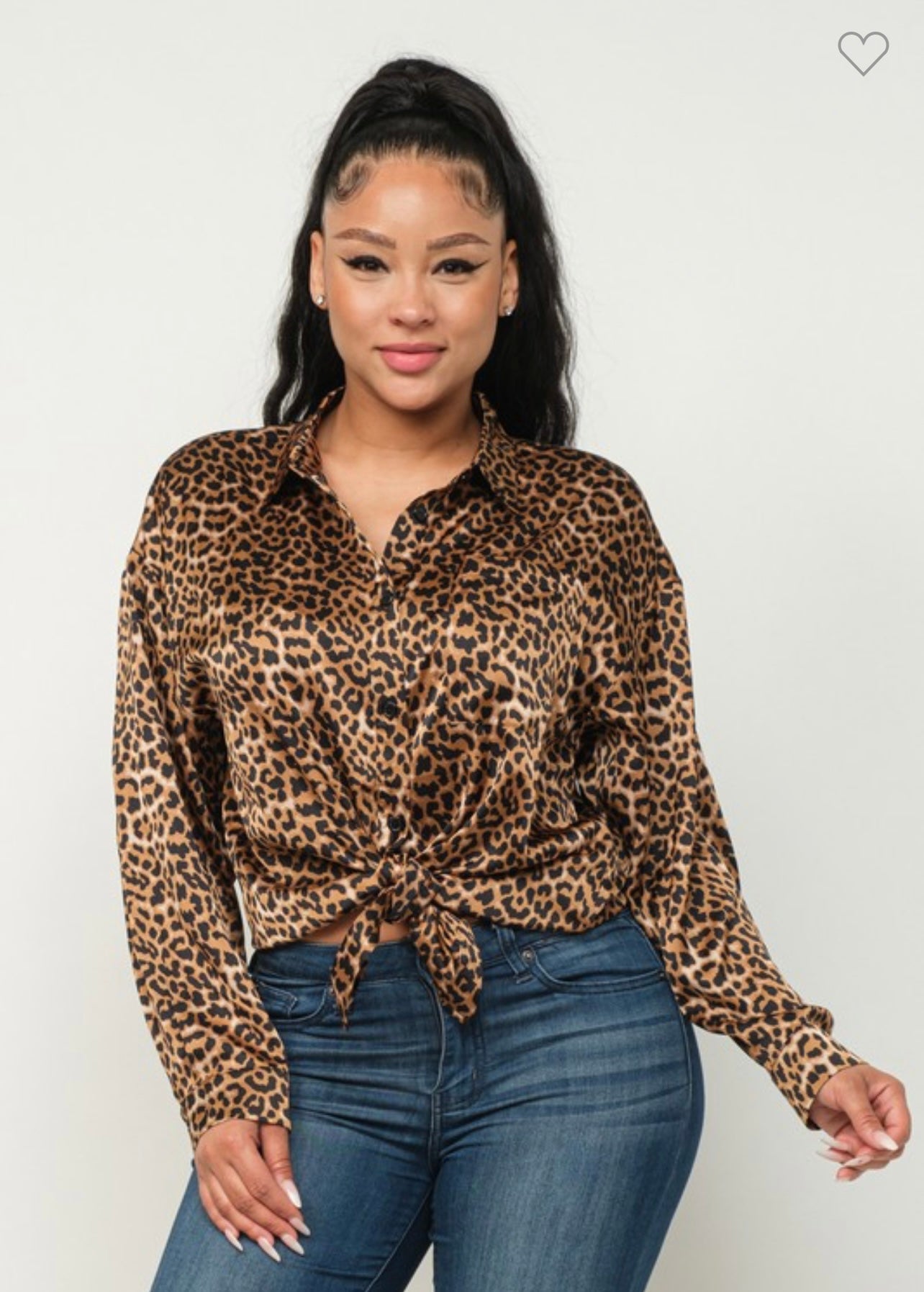 Cheetah Print Satin Blouse hi