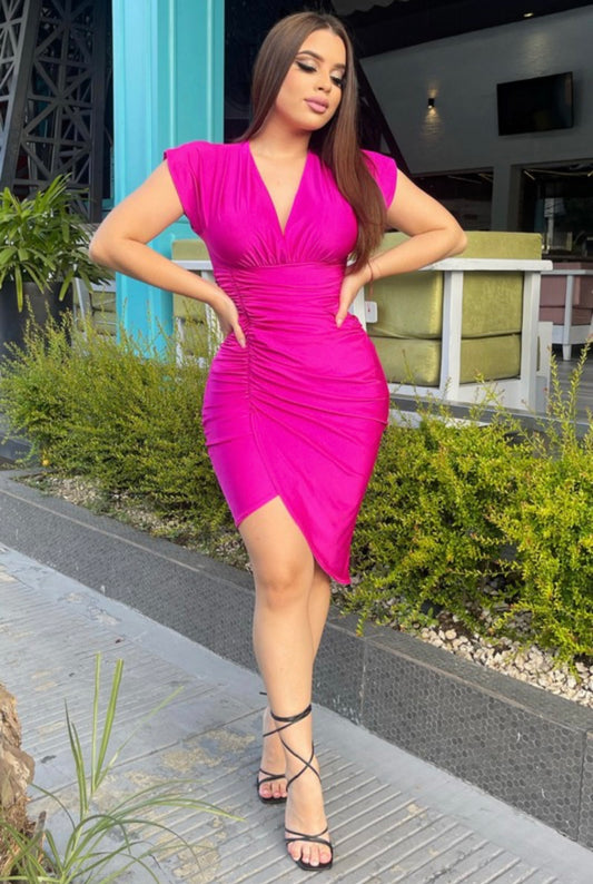 Fuchsia Neck Scrunched Dress