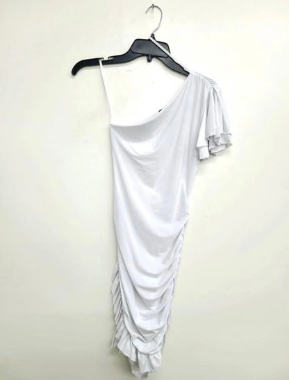 White Ruffled Shoulder Drape Dress