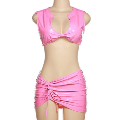 Pink Crop Top Skirt Set