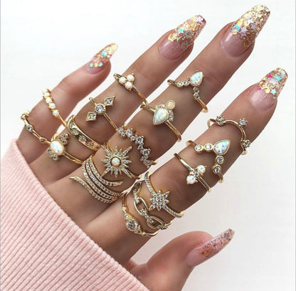 Bohemian Rhinestone Ring Set