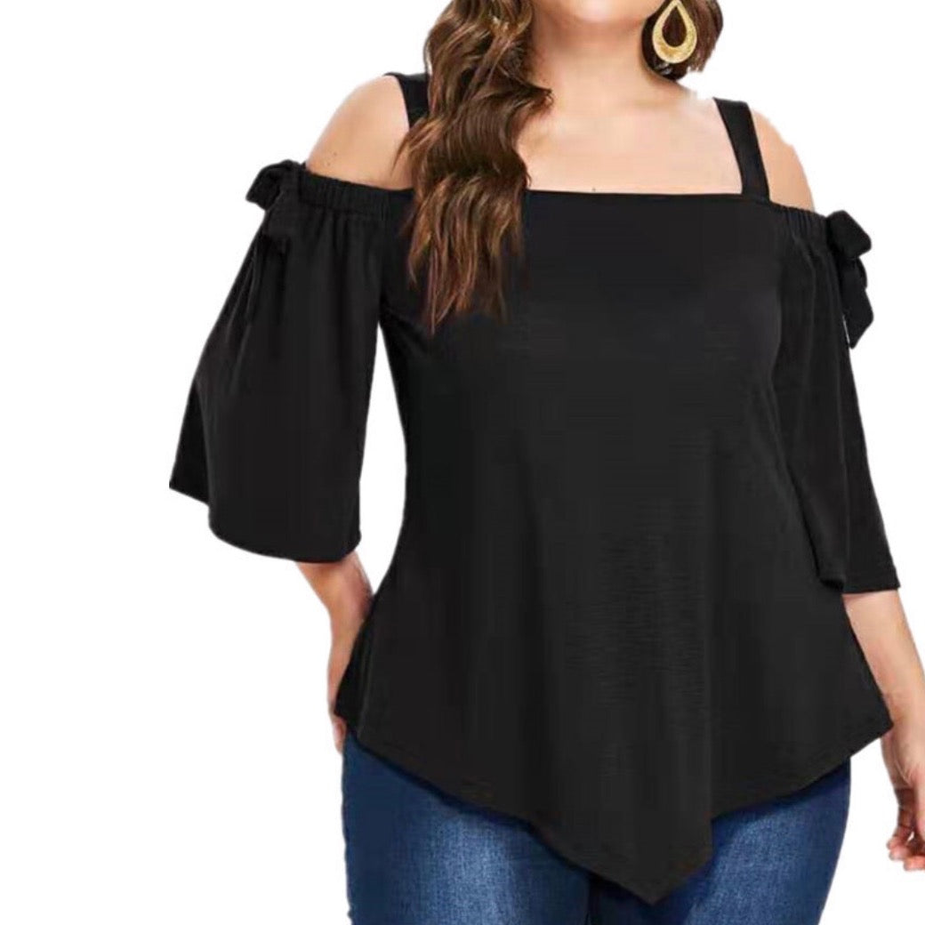 black off the shoulder blouse with tank top sleeves