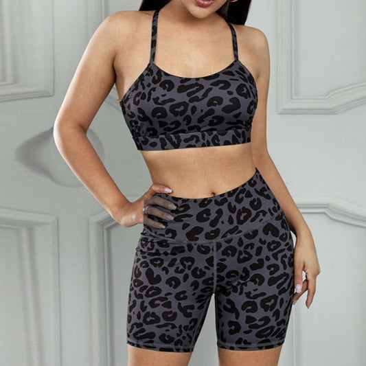 grey leopard athleisure set, biker short