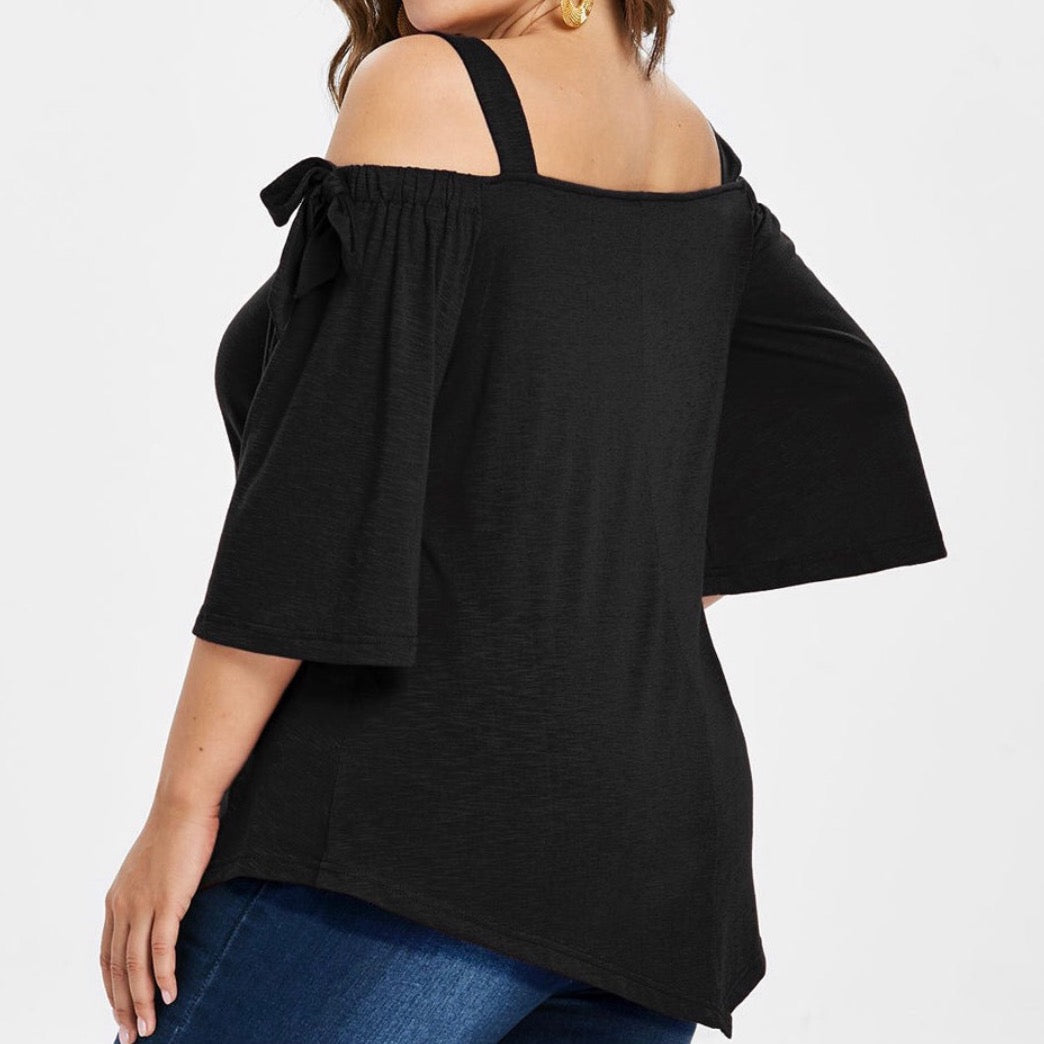 black off the shoulder blouse with tank top sleeves