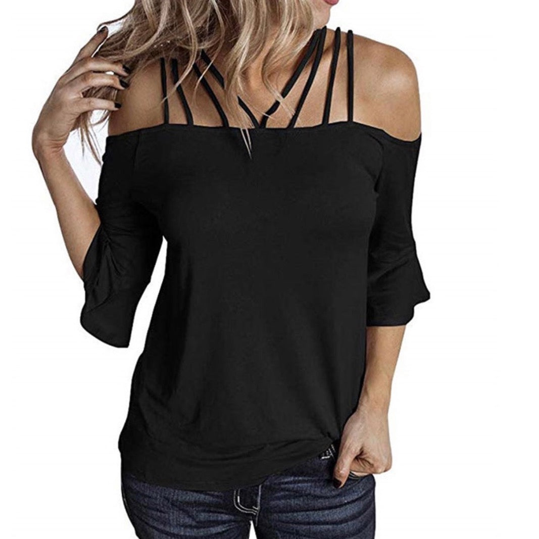 black loose fit spaghetti strap blouse