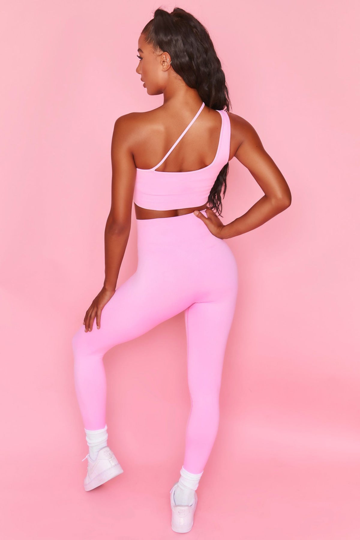 Solid One-Shoulder Crop Top & Leggings Yoga Active Set