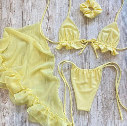 Ruffled 3 Piece Bikini Set