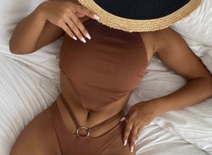 Brown Two Piece Swim Set