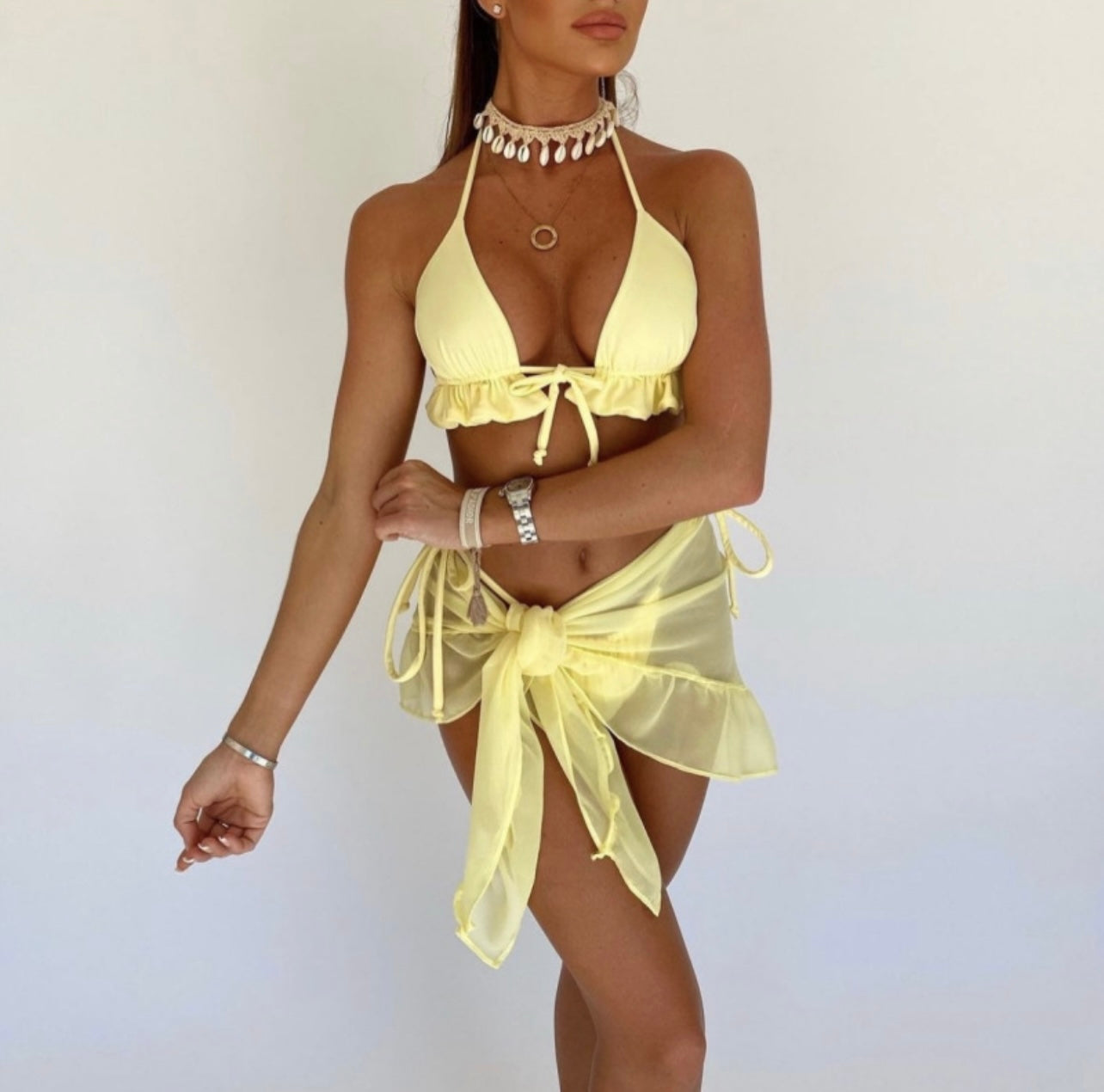 Ruffled 3 Piece Bikini Set