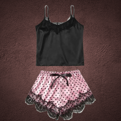 Black/ Pink Polka Dot - Pajama Short Set