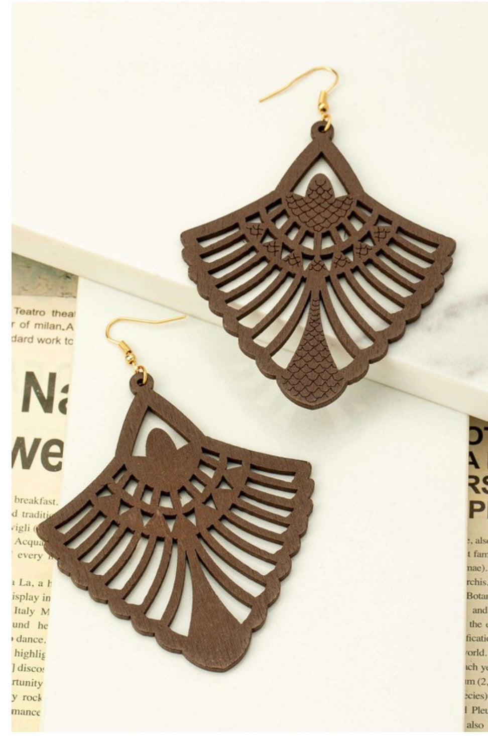 Fan Shape Wood Drop Earrings