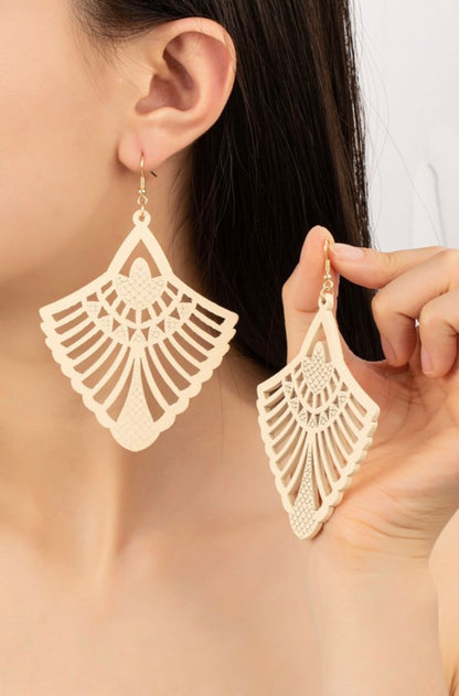 Fan Shape Wood Drop Earrings