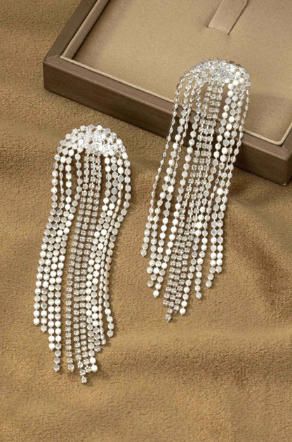 Brass Flat Bead Chain & Rhinestone Drop Earrings