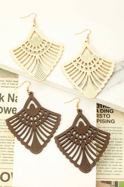 Fan Shape Wood Drop Earrings