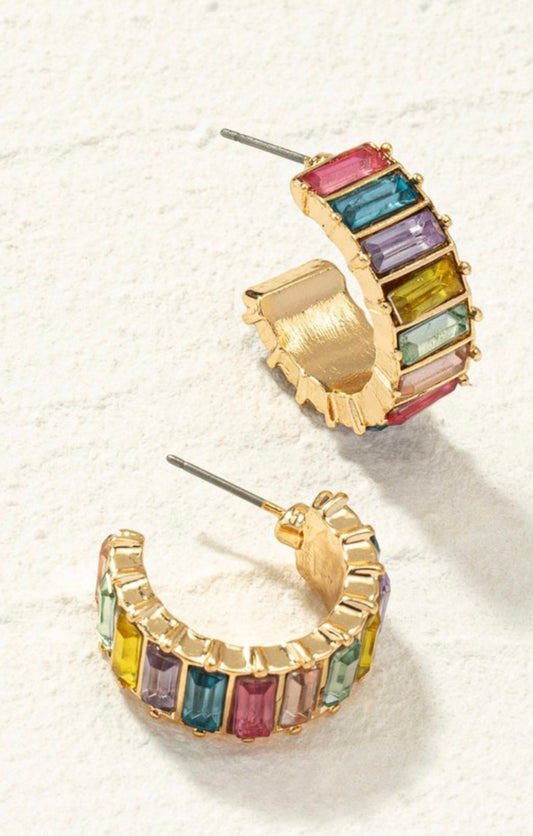 Multi Color Gem Stone Hoop Earrings