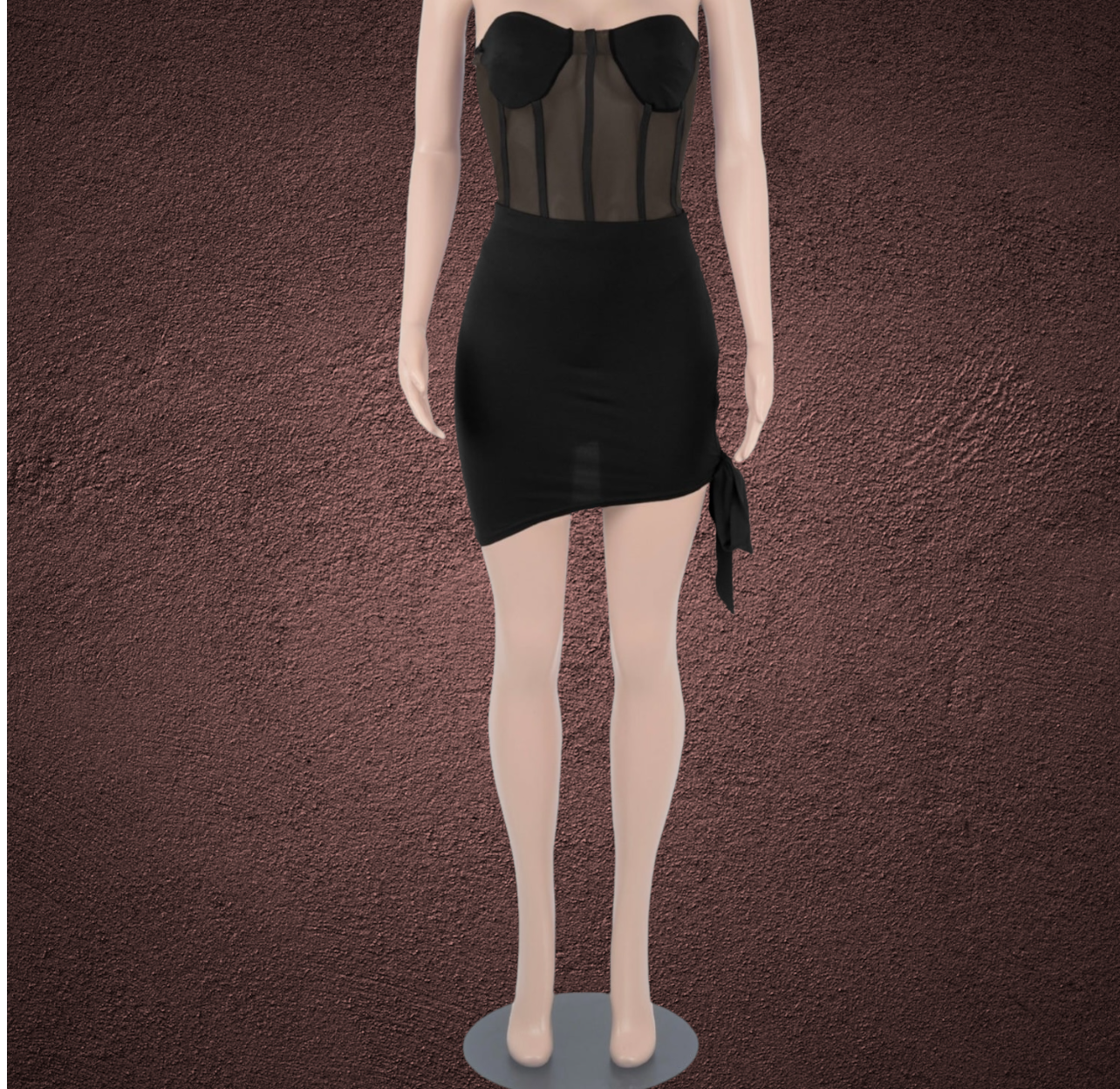 Paola Black Two Piece Bodysuit & Bodycon Skirt