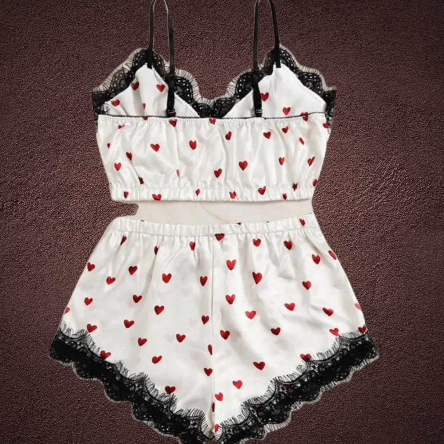 V Neck Heart Print - Pajama Short Set