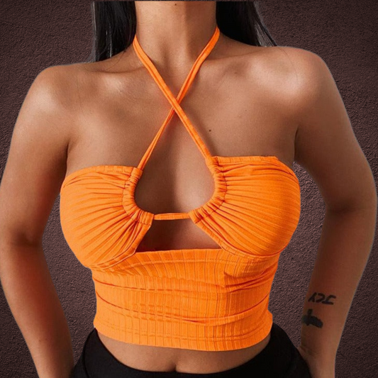 Lucy Crop Top - Orange / Black